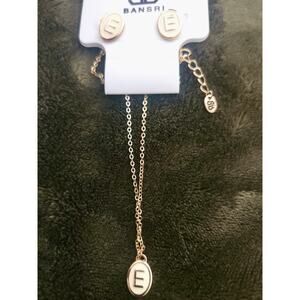 Bansri Designs Luxury Jewelry "E" Insignia Earring Necklace Set 14K‎ Gold Dipped